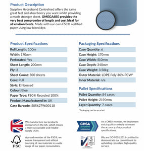 Centrefeed Roll | Emb-2ply|6| 100m x 170mm | 100% Recycled (Pallet Deal 84x6 packs)