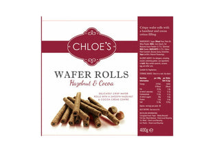 Hazelnut & Cocoa Wafer Rolls, Chloe’s (400g)