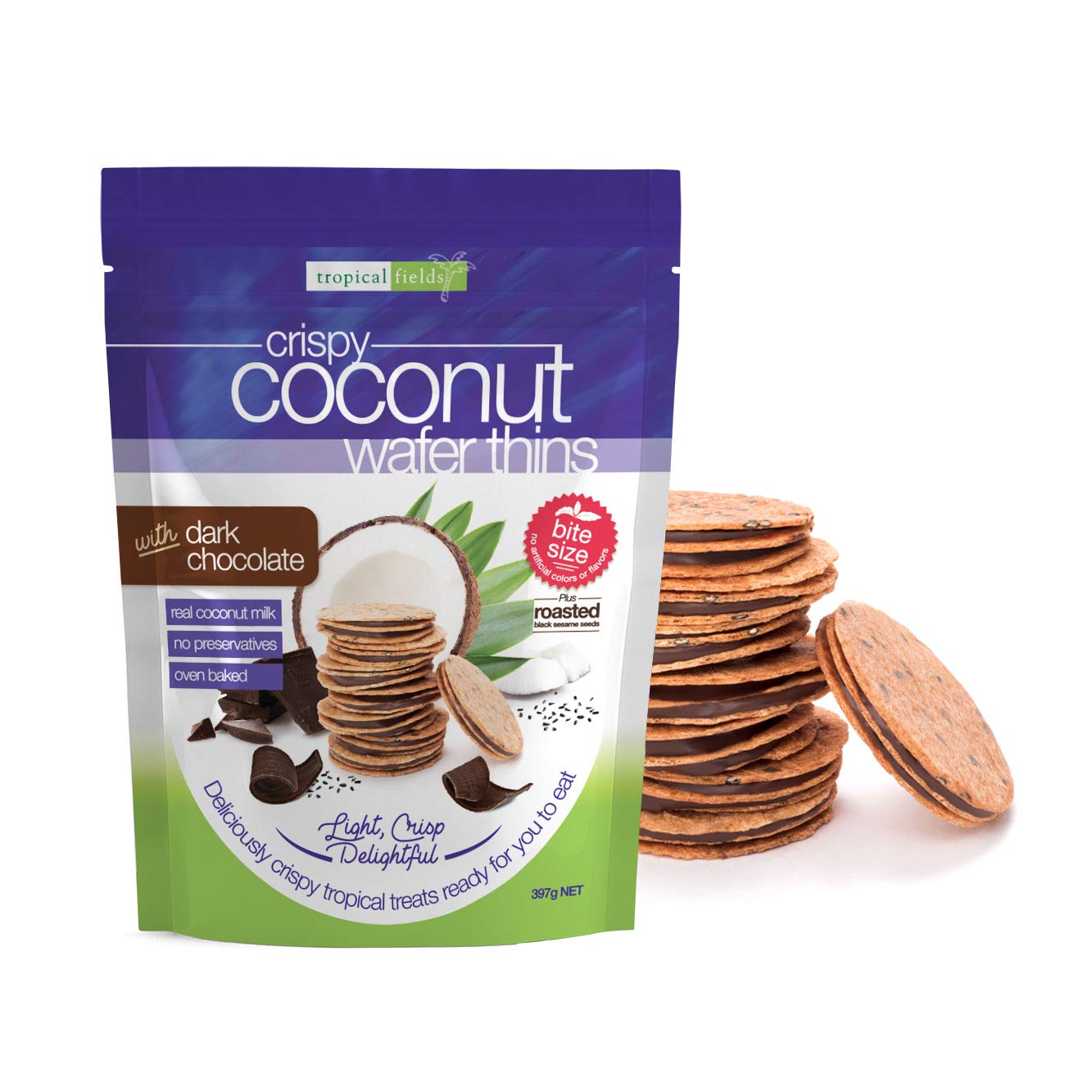Coconut Wafer Thins with Dark Chocolate, Tropical Fields (397g)